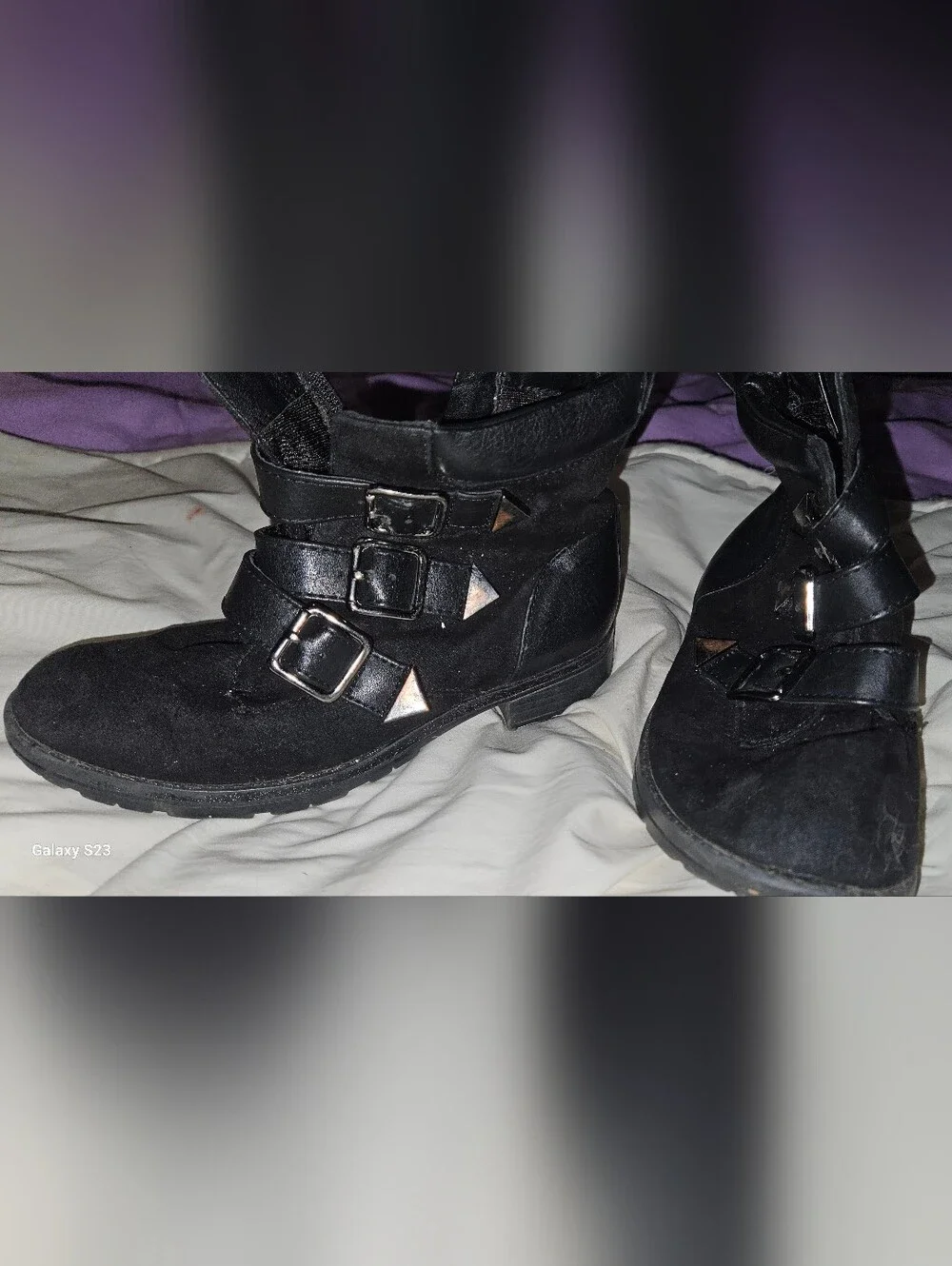 Justice Black Suede Strap Wedge Ankle Boots Size 2 Girls